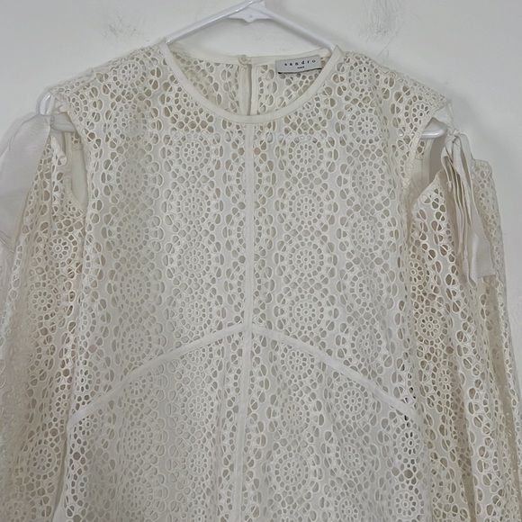 Sandro Paris White Eyelet Off Shoulder Sheer Blouse Size 1 Small - Picture 2 of 8